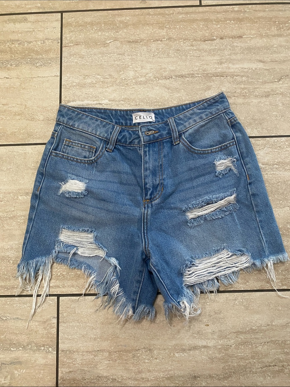 Cello Distressed Blue Denim Cutoff Shorts
